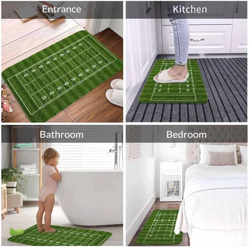 Vista 4 de Tapete de baño de campo de fútbol americano para baño, césped verde, tapete deportivo popular, tapete de baño antideslizante con parte trasera