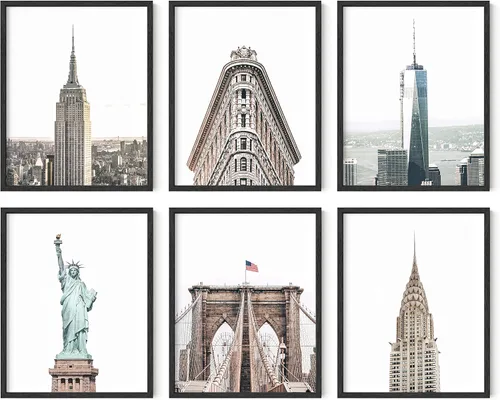 Vista 9 de HAUS AND HUES Arte de pared de rascacielos de la ciudad de Nueva York, juego de 6 carteles de horizonte de Nueva York, decoración moderna de pared