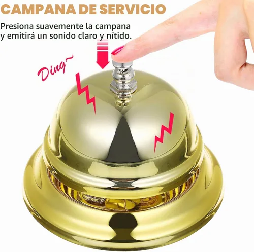 Vista 3 de TOYANDONA 1 campana de llamada dorada, campana de servicio de 3.35 pulgadas para llamar a juegos de servicio al cliente, campana de escritorio