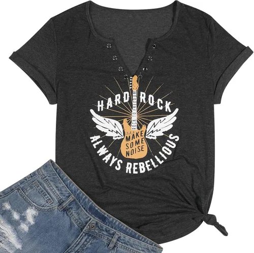 Vista 2 de Camiseta sin mangas de música Hard Rock Always Rebellious para mujer, camiseta gráfica de guitarra, chaleco de música country casual de verano
