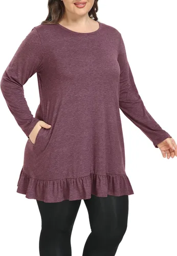 Vista 4 de Shiaili Túnica larga de talla grande para mujer, camisas con dobladillo con volantes para leggings