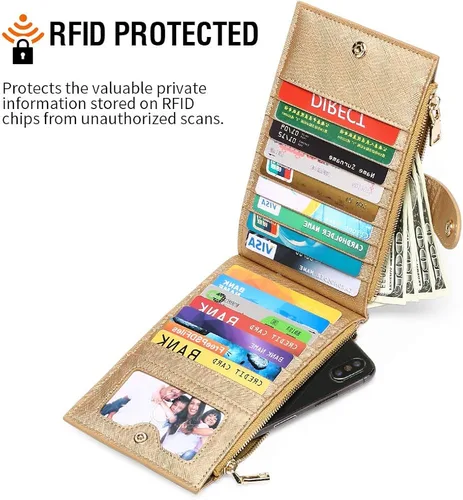 Vista 2 de GOIACII - Carteras para mujer de dos pliegues con bloqueo RFID y 2 bolsillos con cremallera