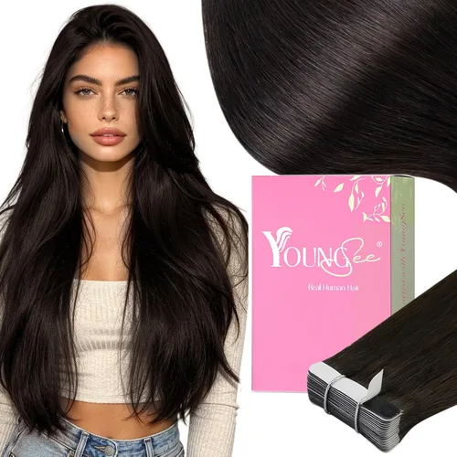Vista 63 de YoungSee Extensiones de Cabello Humano con Cinta Balayage Extensiones de Cabello con Cinta Marrón Oscuro Extensiones de Cabello con Cinta Ombre