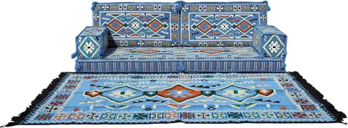 Vista 29 de arabicsofa Sofá Tradicional Árabe para Piso – Juego de Cojines Modulares para Sala de Estar Azul