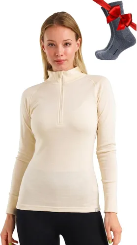 Vista 13 de Suéter 100% de lana merino con cremallera para mujer, capa base térmica con . 250 negro