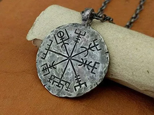 Vista 7 de Baldur Jewelry - Collar de brújula vikinga de plata de ley 925 con colgante Vegvisir Collar de joyería nórdica martillado a mano - Regalos vikingos