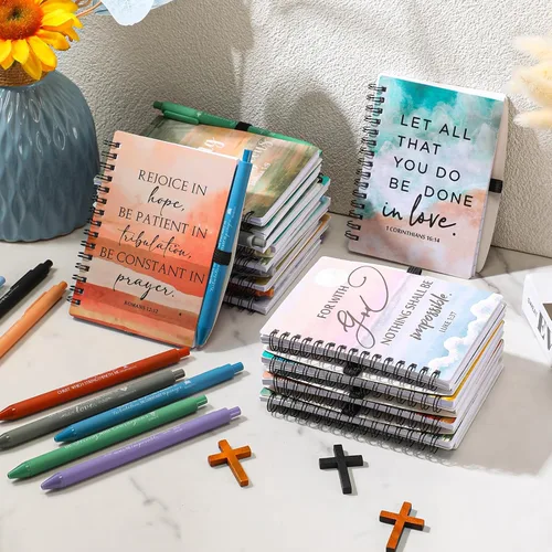 Vista 5 de Harloon Juego de 20 cuadernos de versículos bíblicos y bolígrafos de regalo cristiano, cuadernos inspiradores de las Escrituras con bolígrafo