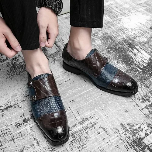 Vista 4 de Zapatillas Oxford cómodas de moda para hombre, estilo simple, zapatos de vestir, mocasines clásicos, color negro y azul, zapatos de vestir