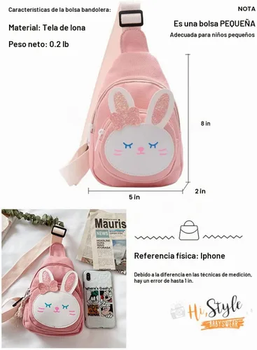 Vista 4 de Hiflyer Sling Bag - Mochila pequeña Kawaii con correa para el pecho, Conejito azul, Mochilas Sling