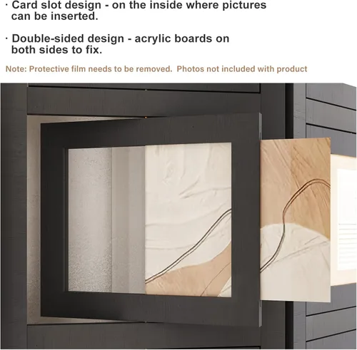 Vista 7 de Divisor de habitación para fotos de 4 paneles, pantalla de privacidad plegable independiente y decorativo con 16 marcos para oficina en casa (negro)