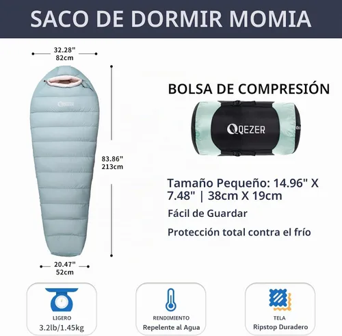 Vista 2 de Down Mummy Sleeping Bag for Adults, Ultralight Backpacking