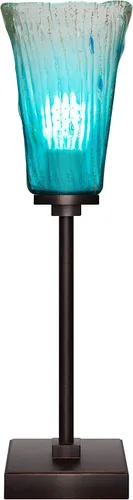 Vista 2 de Toltec Lighting Luna Accent - Lámpara de mesa, acabado de granito oscuro, cristal cuadrado de burbujas ahumadas de 3.5 pulgadas