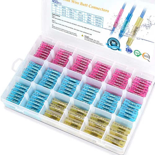 Vista 24 de TICONN Kit de conectores a tope termorretráctiles de 60 piezas, empalme a tope AWG 14 – 12, terminales de crimpado de cables eléctricos marinos
