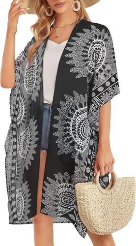 Vista 5 de Kimono para mujer, para verano, playa, casual, holgado, cárdigans para traje de baño