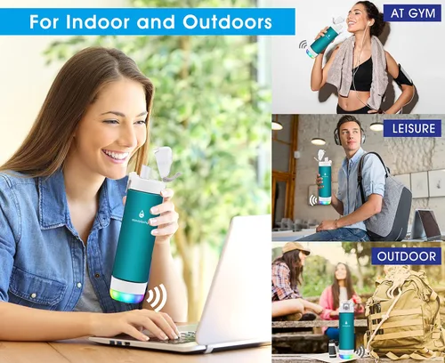 Vista 5 de Botella de agua inteligente con recordatorio para beber agua, luces y sonido, rastreador de ingesta de agua, recargable, plástico Tritan, botella