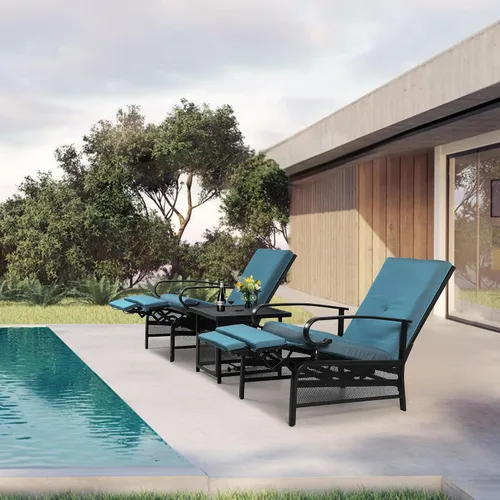 Vista 7 de Oakcloud Sillón Ajustable para Exteriores Silla Reclinable Relajante de Metal para Patio con Cojines Extraíbles (Azul Pavo Real)