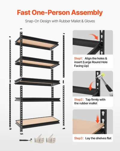 Vista 6 de VEVOR Storage Shelves, 5-Tier Adjustable, 2000 lbs Capacity, Heavy Duty Garage Storage Shelving Unit, Metal Utility Rack Shelf, for Kitchen Pantry