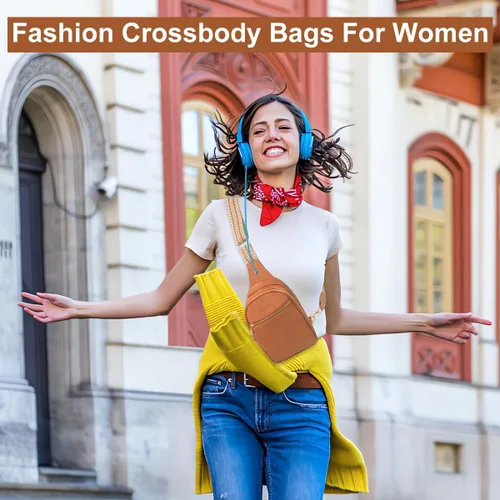 Vista 7 de HenFit Bolsos cruzados pequeños para mujer, bolso bandolera pequeño para mujer, bolso cruzado de cuero vegano con correa de guitarra para viajes