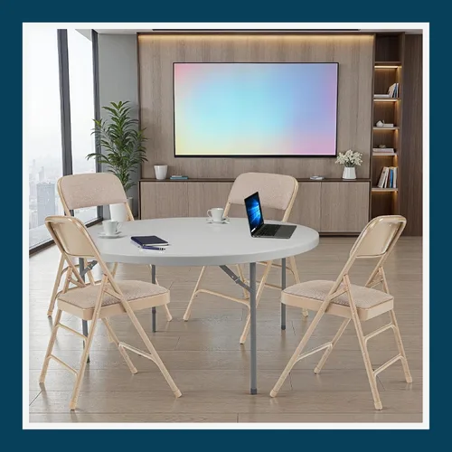 Vista 11 de OEF Furnishings Serie OEF2300 - Sillas plegables de doble bisagra con triple apoyo, tapizado de tela de alta calidad y servicio pesado