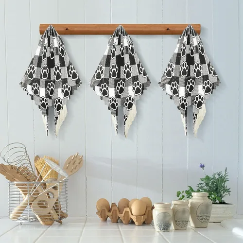 Vista 5 de Plaid Pet Paw Prints Dish Towels Set of 6