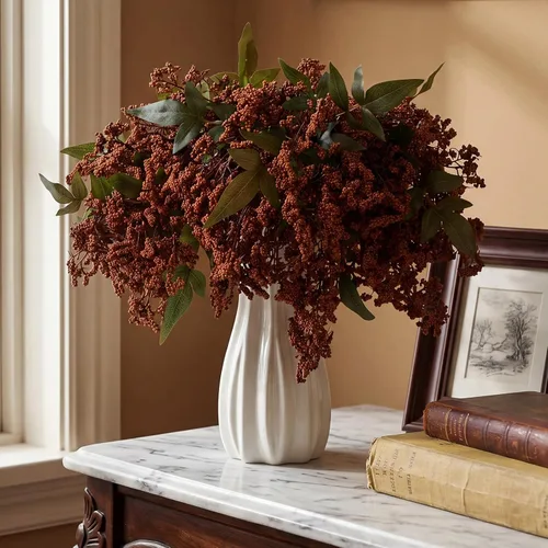 Vista 5 de Zeyune 9 piezas de tallo de bayas artificiales Nandina para jarrón de 15.7 pulgadas, ramas de plantas artificiales realistas con hojas de seda Marrón