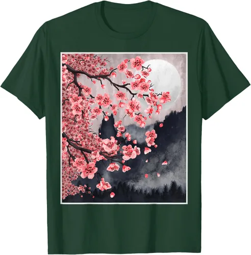 Vista 57 de Sakura - Camiseta japonesa de cerezo en flor japonesa, Negro, S