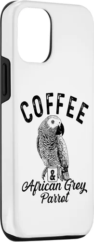 Vista 3 de iPhone 12/12 Pro Café y loro gris africano, lindo estuche de boceto de loro gris