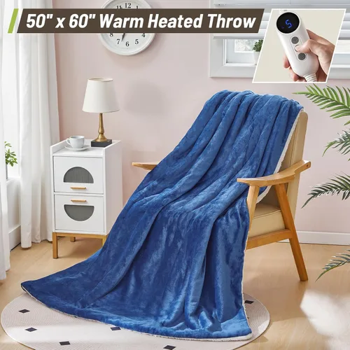 Vista 6 de Manta Térmica de 50"x60", Franela Ultra Suave y Sherpa Manta Eléctrica, Calentamiento Rápido y Protección contra Sobrecalentamiento, 9 Temperaturas