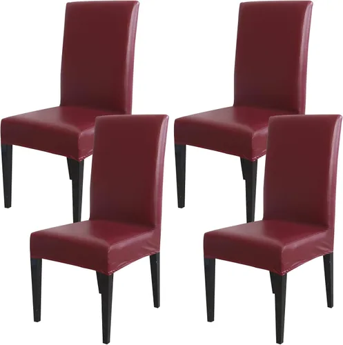 Vista 17 de Qubjus Fundas para sillas de comedor, de piel sintética sólida, impermeable, a prueba de aceite, elásticas, fundas protectoras para sillas de Negro