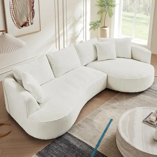 Vista 15 de KEVINSPACE Sofá curvo de 101 pulgadas, 4 asientos, moderno sofá de tela boucle de lujo, sofás de respaldo curvado de mediados de siglo, moderno