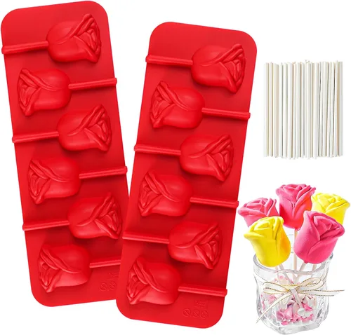 Vista 12 de Webake Moldes de piruleta de conejo para dulces de chocolate, 6 agujeros de silicona de conejo con palitos de piruleta, bonitos moldes de Pascua