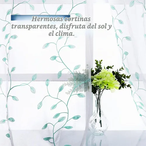 Vista 4 de MRTREES Cenefa de cortina transparente de Navidad, 2 paneles de cortinas bordadas con hojas pequeñas de 54 x 16 pulgadas, bolsillo para barra