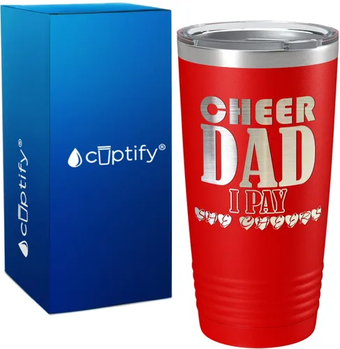 Vista 26 de Cheer Dad I Pay She Cheers - Vaso de acero inoxidable con tapa aislada, color negro