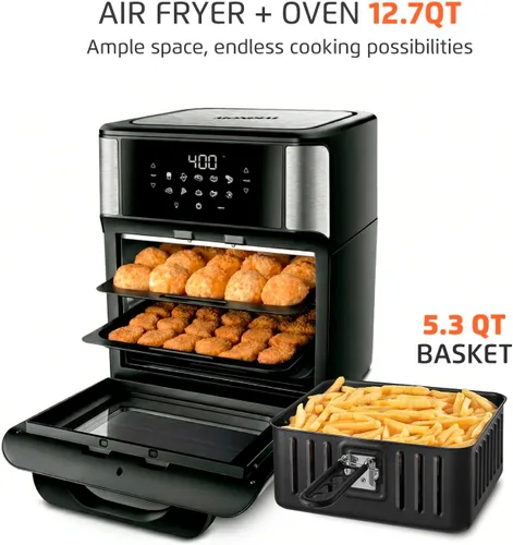 Vista 2 de Horno freidora de aire 1800W, capacidad de 12.7 cuartos de galón, panel de pantalla táctil, apagado automático - negro y acero inoxidable - Mondial