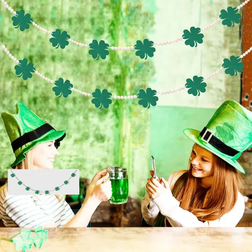 Vista 6 de Cartel de decoración temática de trébol de la suerte, suministros para fiesta del día de San Patricio, guirnalda de trébol de 4 hojas