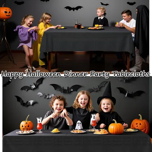 Vista 8 de Black Disposable Paper Tablecloth for Rectangle Tables 4 Pack, 54×108 Inch Waterproof 2 Ply Paper with Plastic Backing, Party Table Cover for