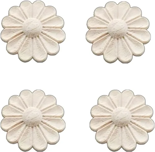 Vista 2 de 4 piezas de apliques de madera redondos para decoración de muebles de puerta de cama, decoración de gabinete de madera, decoración de muebles sin