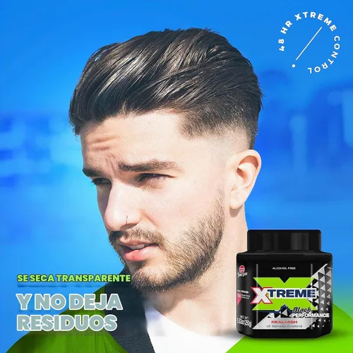 Vista 5 de Xtreme Black Performance Styling Gel para el cabello para hombres, sin alcohol, control Xtreme de 48 horas con aloe vera, tarro de 8.82 onzas