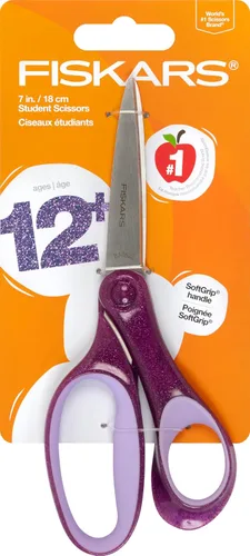 Vista 14 de Fiskars SoftGrip Tijeras con purpurina para estudiantes de 7 pulgadas para niños mayores de 12 años, tijeras para la escuela o manualidades