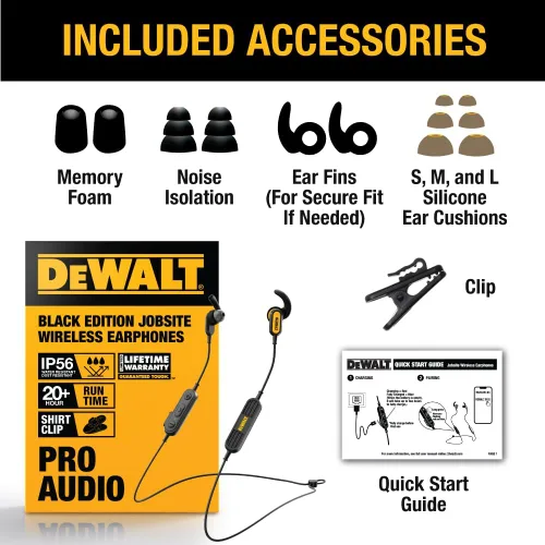 Vista 8 de DEWALT Auriculares de Banda para el Cuello Bluetooth de Servicio Pesado - Edición Especial Negra, Auriculares Inalámbricos Bluetooth 5.2