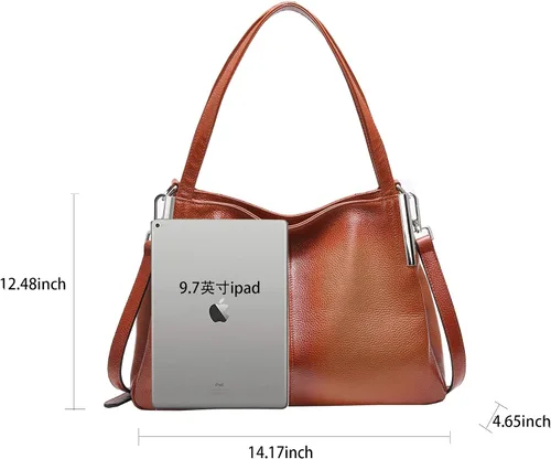 Vista 5 de Heshe - Bolsa de piel de diseñador con asa superior y correa de hombro para mujer