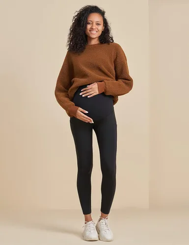Vista 5 de POSHDIVAH Leggings de maternidad con forro polar para mujer, sobre el vientre, embarazo, invierno, cálidos, yoga, entrenamiento, pantalones activos