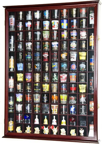 Vista 6 de 108 Shot Glass Shotglass Shooter Display Case Holder Cabinet Wall Rack 98% UV Lockable Door - Negro