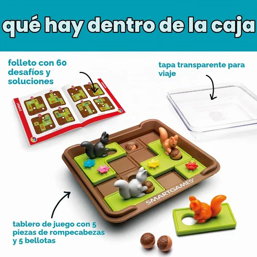 Vista 4 de SmartGames Squirrels Go Nuts Sliding Logic - Juego de rompecabezas de viaje con 60 desafíos para niños a partir de 6 años