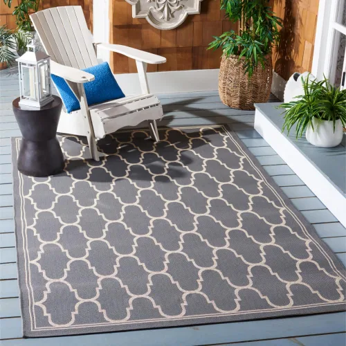 Vista 6 de SAFAVIEH Courtyard Collection - Alfombra decorativa de 4 x 5 pies 7 pulgadas, amarillo y beige, no desprende pelusa y de fácil cuidado