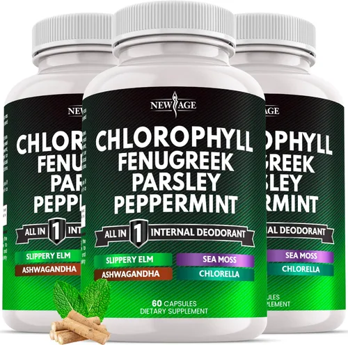 Vista 8 de Cápsulas de fenogreco de clorofila - Suplemento desodorante interno de menta - Fenogreco 20:1, musgo marino, perejil, clorella, espirulina, olmo