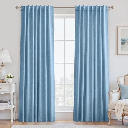 Vista 78 de UHITECH Cortinas cortas de lino de 24 pulgadas de largo para ventanas pequeñas de granja, cortinas opacas modernas para sala de estar, pestañas