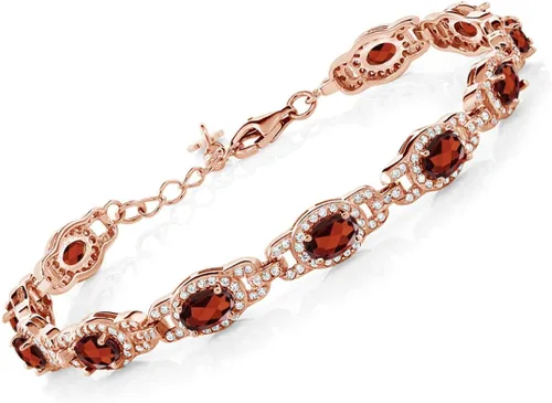 Vista 22 de Gem Stone King 18K Rose Gold Plated Silver Oval Gemstone Birthstone Tennis Bracelet For Women Oval 6X4MM 7 Inch With 1 Inch Extender Fine