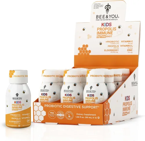 Vista 10 de Bee and You Kids Propolis Immune Night Time Shot - Probiótico, melisa, cereza ácida, apoyo para dormir, apoyo inmunológico, salud intestinal, 1.69