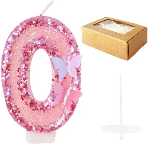 Vista 13 de Velas de cumpleaños número 4, velas de pastel de feliz cumpleaños con purpurina rosa hecha a mano rosado